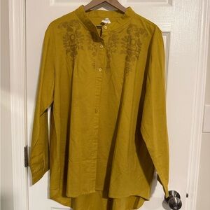 Mustard Yellow Embroidered Button-Up Blouse